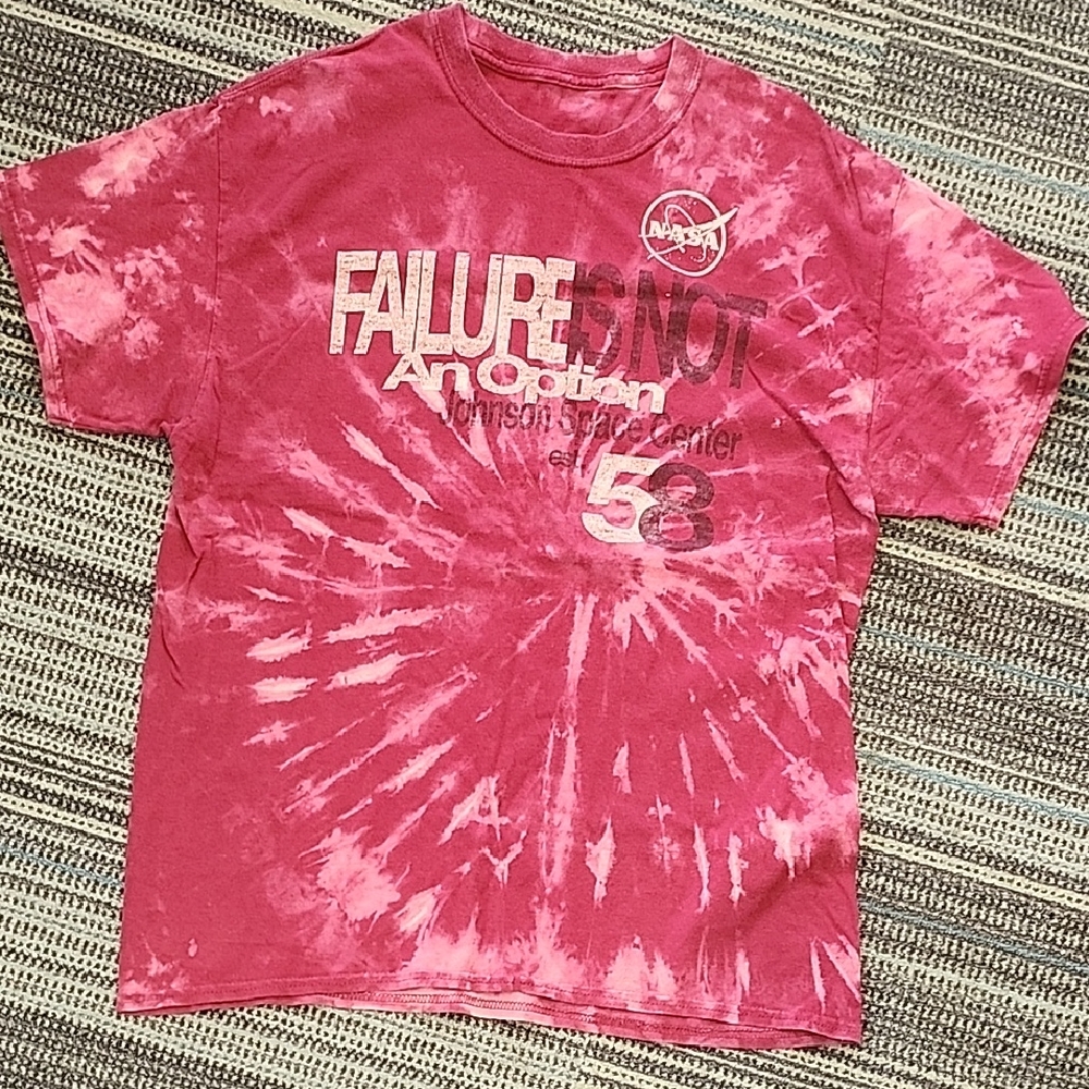 Pink Bleach Tie-Dye Nasa Casual Upcycled  T-shirt